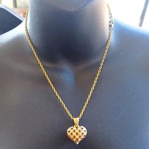 New!14k gold plated,puffed gold heart with diamond czs.